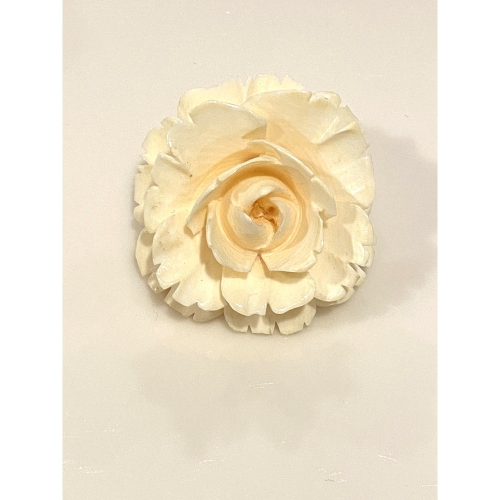 Vintage Off-White Celluloid Rose Brooch w/ Pendant Hole 1.25 Inches